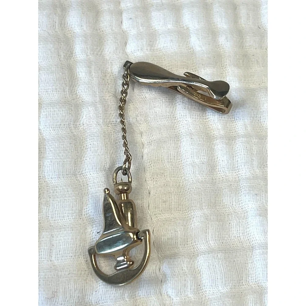 Vintage Hickok Door Knocker Tie Clip Chain Gold Tone Men's Mid Century USA